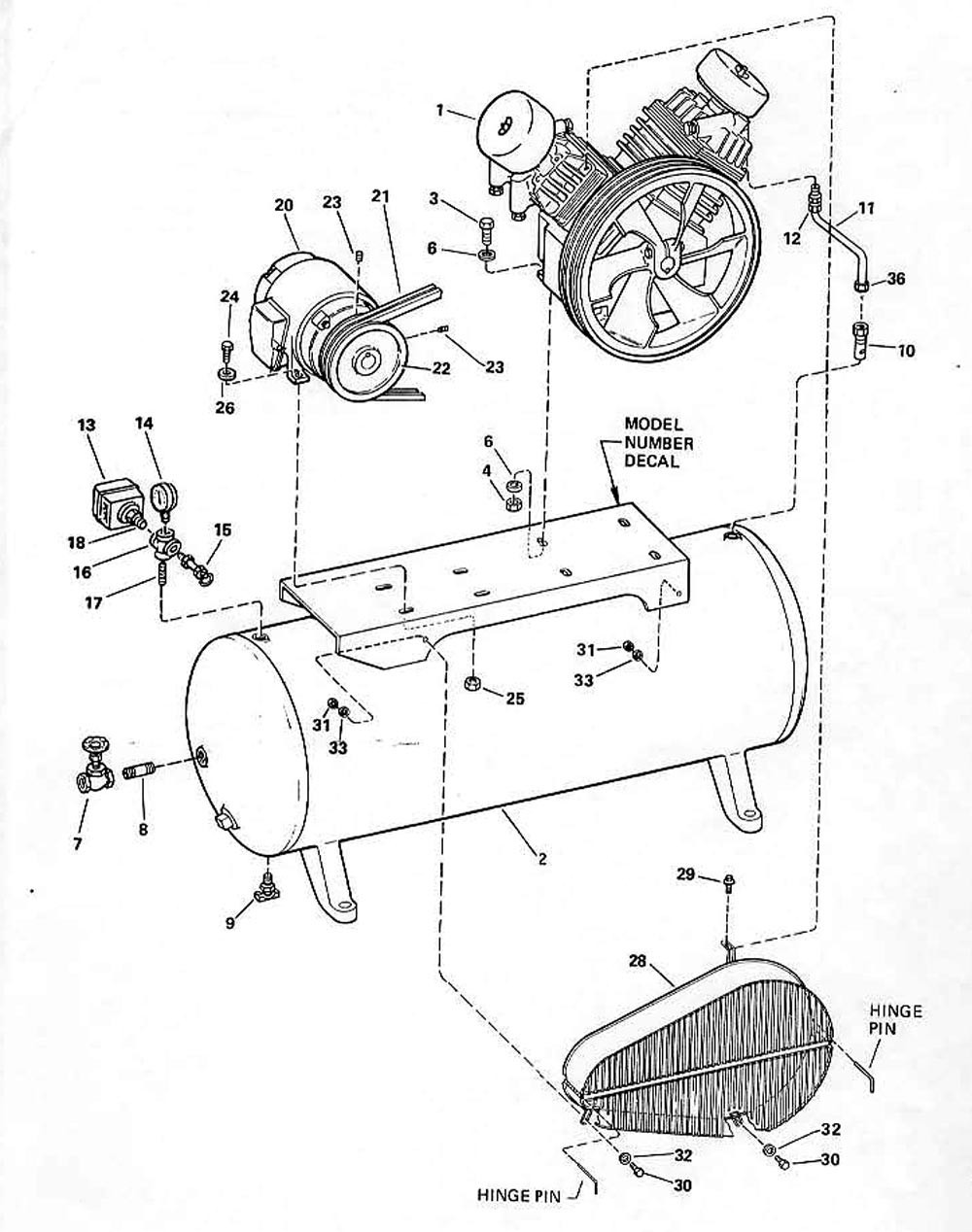 Tank Parts Diagram and Parts List for TK-630821H  Campbell Hausfeld Compressor